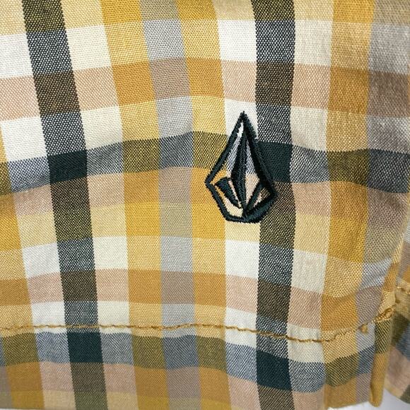 Volcom Frickin Mini Check Stretch Shorts Yellow Gray Plaid Mens Size 30 - Picture 5 of 8
